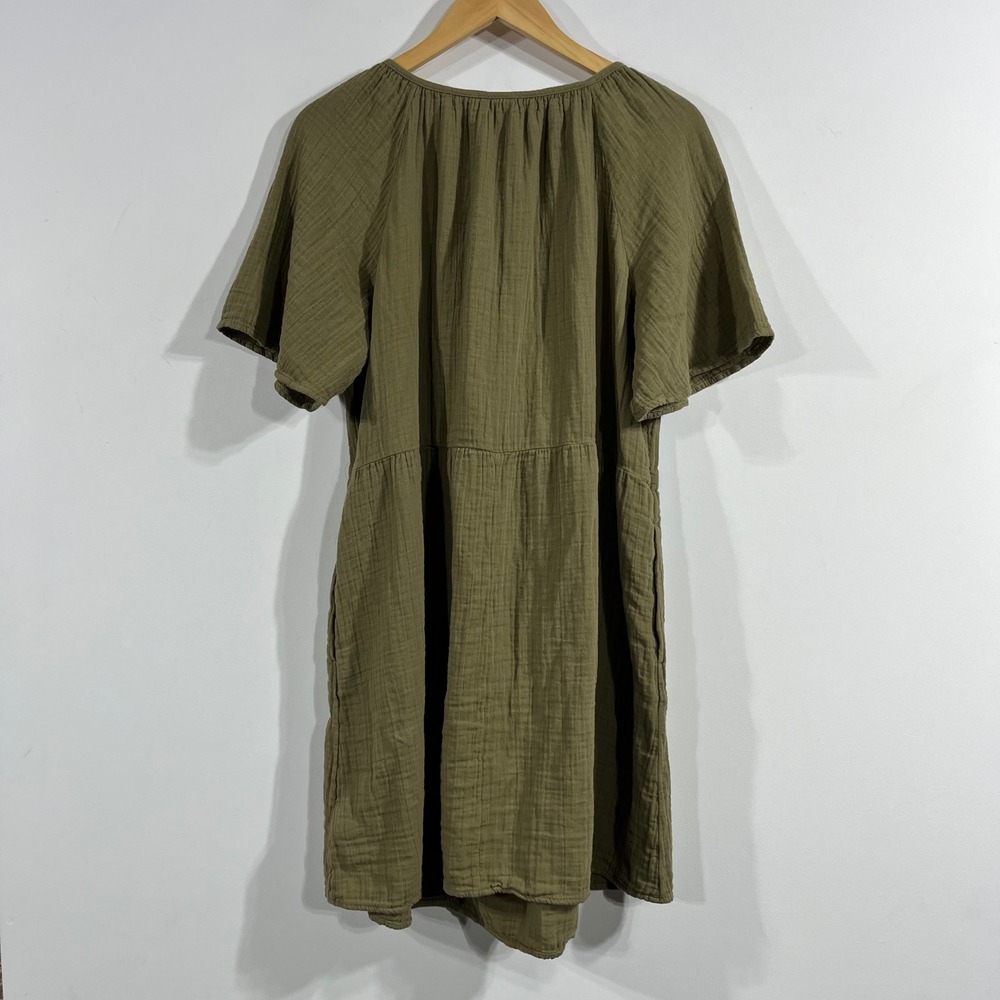 Old Navy Boho Granola Olive Green Cotton Gauze Tiered Dress Dark Cottagecore L - Picture 5 of 8